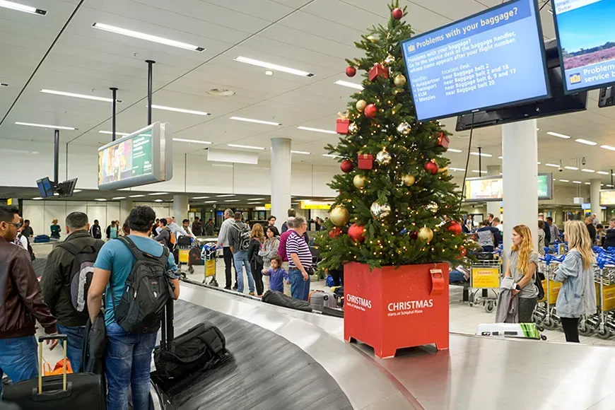 baggage claim christmas tree decor